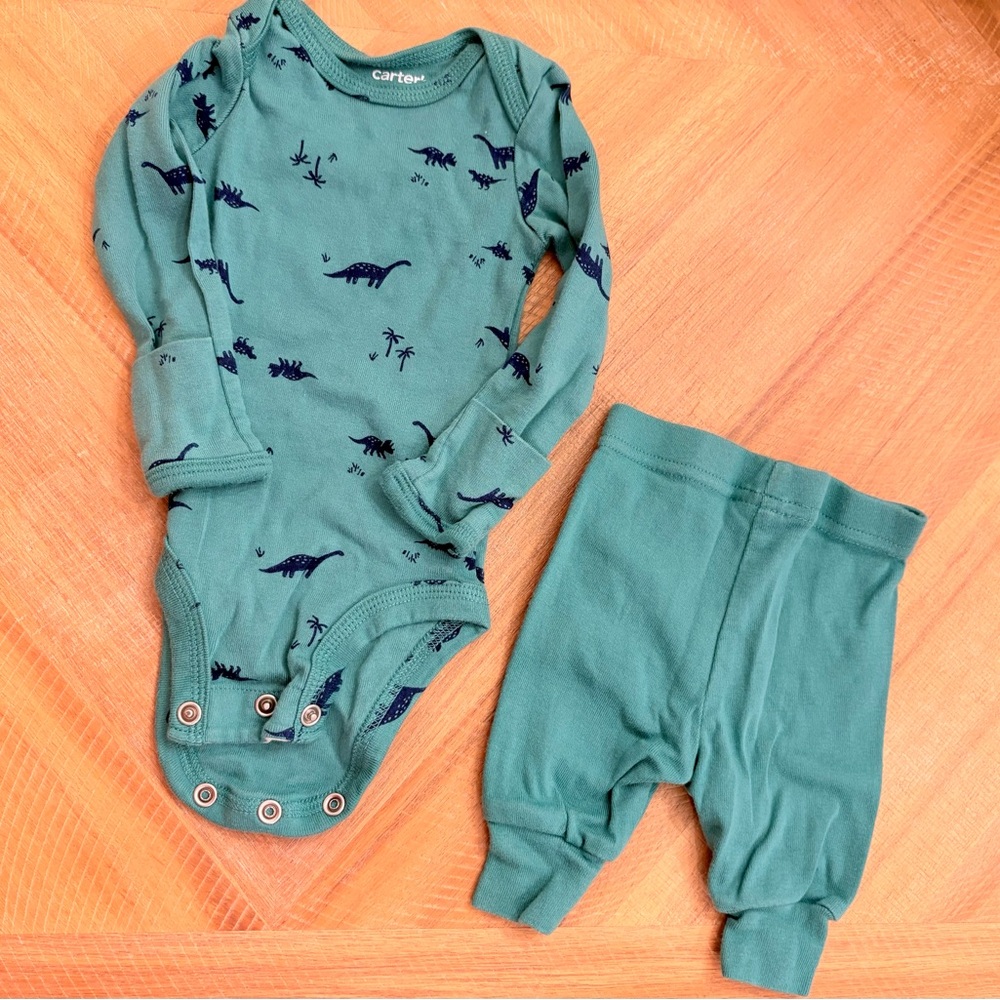 Carter's Green Dinosaur Print Baby Bodysuit Set